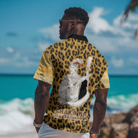 Shaka Zulu Hawaiian Shirt Leopard Print Design Traditional Warrior Spear and Shield Illustration Tribal King - Wonder Print Shop