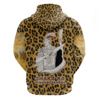 Shaka Zulu Hoodie Leopard Print Design Traditional Warrior Spear and Shield Illustration Tribal King - Wonder Print Shop