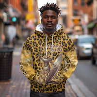 Shaka Zulu Hoodie Leopard Print Design Traditional Warrior Spear and Shield Illustration Tribal King - Wonder Print Shop