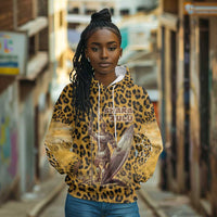 Shaka Zulu Hoodie Leopard Print Design Traditional Warrior Spear and Shield Illustration Tribal King - Wonder Print Shop