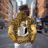 Shaka Zulu Hoodie Leopard Print Design Traditional Warrior Spear and Shield Illustration Tribal King - Wonder Print Shop