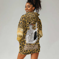 Shaka Zulu Hoodie Dress Leopard Print Design Traditional Warrior Spear and Shield Illustration Tribal King - Wonder Print Shop