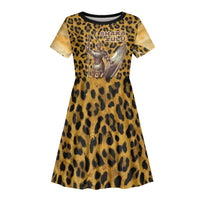Shaka Zulu Kid Short Sleeve Dress Leopard Print Design Traditional Warrior Spear and Shield Illustration Tribal King - Wonder Print Shop