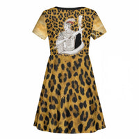Shaka Zulu Kid Short Sleeve Dress Leopard Print Design Traditional Warrior Spear and Shield Illustration Tribal King - Wonder Print Shop