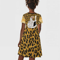 Shaka Zulu Kid Short Sleeve Dress Leopard Print Design Traditional Warrior Spear and Shield Illustration Tribal King - Wonder Print Shop