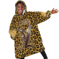 Shaka Zulu Kid Wearable Blanket Hoodie Leopard Print Design Traditional Warrior Spear and Shield Illustration Tribal King - Wonder Print Shop