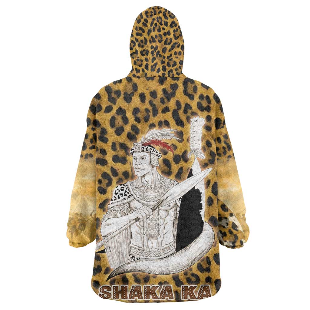 Shaka Zulu Kid Wearable Blanket Hoodie Leopard Print Design Traditional Warrior Spear and Shield Illustration Tribal King - Wonder Print Shop