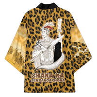 Shaka Zulu Kimono Leopard Print Design Traditional Warrior Spear and Shield Illustration Tribal King - Wonder Print Shop