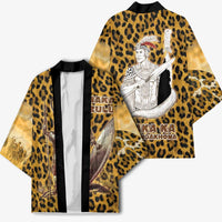 Shaka Zulu Kimono Leopard Print Design Traditional Warrior Spear and Shield Illustration Tribal King - Wonder Print Shop