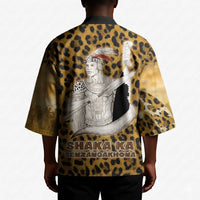 Shaka Zulu Kimono Leopard Print Design Traditional Warrior Spear and Shield Illustration Tribal King - Wonder Print Shop