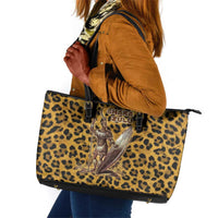 Shaka Zulu Leather Tote Bag Leopard Print Design Traditional Warrior Spear and Shield Illustration Tribal King - Wonder Print Shop