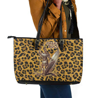 Shaka Zulu Leather Tote Bag Leopard Print Design Traditional Warrior Spear and Shield Illustration Tribal King - Wonder Print Shop