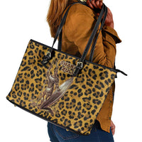 Shaka Zulu Leather Tote Bag Leopard Print Design Traditional Warrior Spear and Shield Illustration Tribal King - Wonder Print Shop