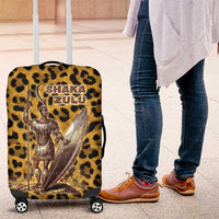 Shaka Zulu Luggage Cover Leopard Print Design Traditional Warrior Spear and Shield Illustration Tribal King - Wonder Print Shop