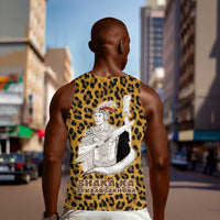 Shaka Zulu Men Tank Top Leopard Print Design Traditional Warrior Spear and Shield Illustration Tribal King - Wonder Print Shop