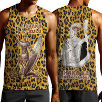 Shaka Zulu Men Tank Top Leopard Print Design Traditional Warrior Spear and Shield Illustration Tribal King - Wonder Print Shop