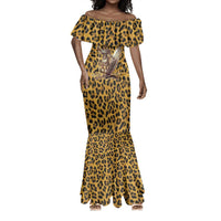Shaka Zulu Mermaid Dress Leopard Print Design Traditional Warrior Spear and Shield Illustration Tribal King - Wonder Print Shop