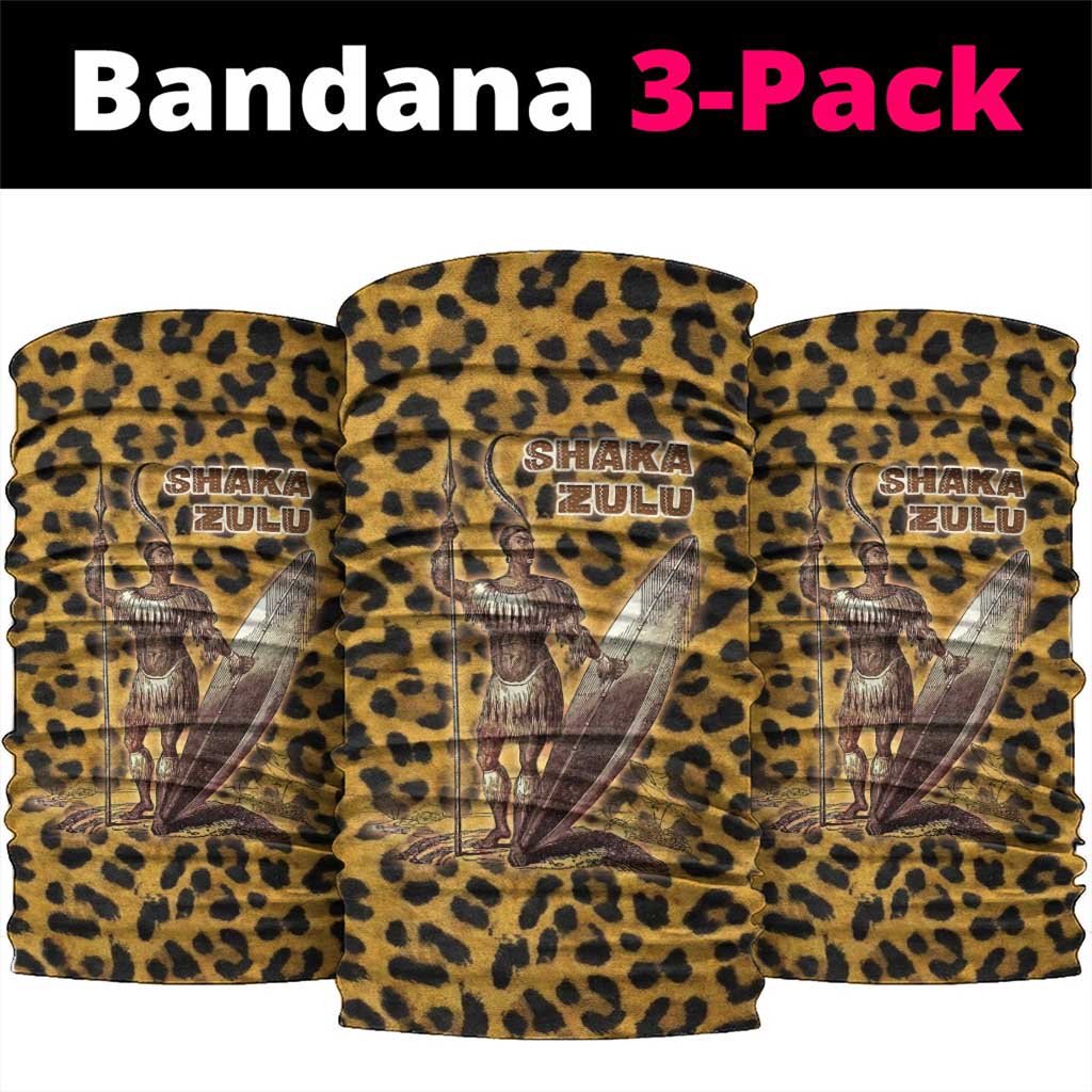 Shaka Zulu Neck Gaiter Leopard Print Design Traditional Warrior Spear and Shield Illustration Tribal King - Wonder Print Shop