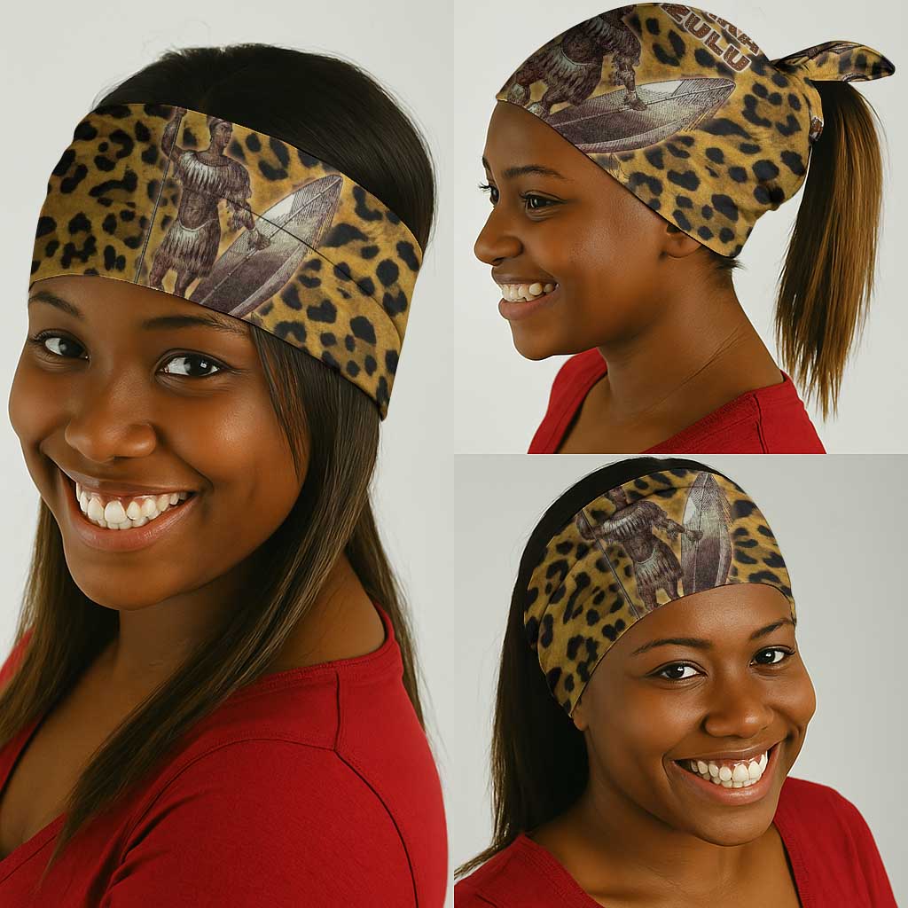 Shaka Zulu Neck Gaiter Leopard Print Design Traditional Warrior Spear and Shield Illustration Tribal King - Wonder Print Shop