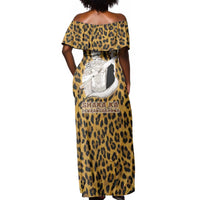 Shaka Zulu Off Shoulder Maxi Dress Leopard Print Design Traditional Warrior Spear and Shield Illustration Tribal King - Wonder Print Shop