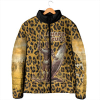 Shaka Zulu Padded Jacket Leopard Print Design Traditional Warrior Spear and Shield Illustration Tribal King - Wonder Print Shop