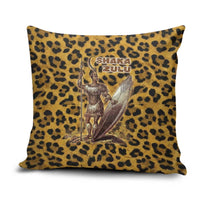 Shaka Zulu Pillow Cover Leopard Print Design Traditional Warrior Spear and Shield Illustration Tribal King - Wonder Print Shop