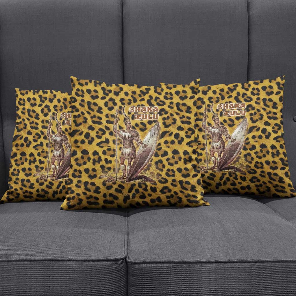 Shaka Zulu Pillow Cover Leopard Print Design Traditional Warrior Spear and Shield Illustration Tribal King - Wonder Print Shop