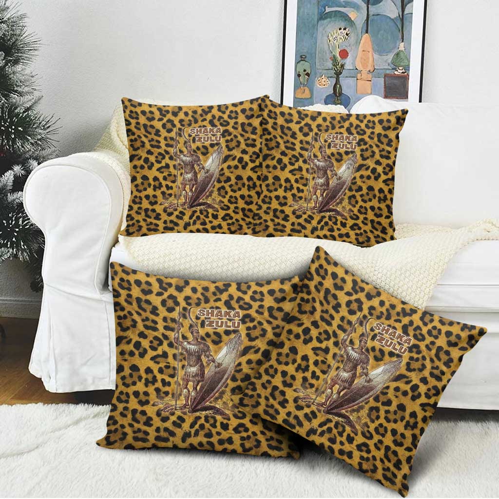 Shaka Zulu Pillow Cover Leopard Print Design Traditional Warrior Spear and Shield Illustration Tribal King - Wonder Print Shop