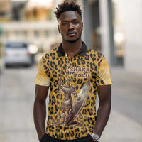Shaka Zulu Polo Shirt Leopard Print Design Traditional Warrior Spear and Shield Illustration Tribal King - Wonder Print Shop