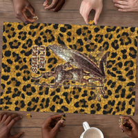 Shaka Zulu Puzzle Leopard Print Design Traditional Warrior Spear and Shield Illustration Tribal King - Wonder Print Shop