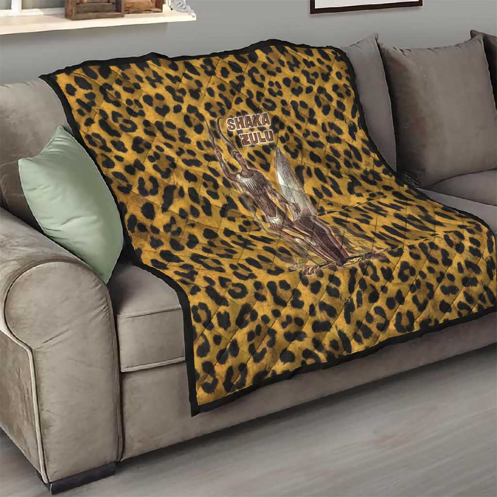 Shaka Zulu Quilt Leopard Print Design Traditional Warrior Spear and Shield Illustration Tribal King - Wonder Print Shop
