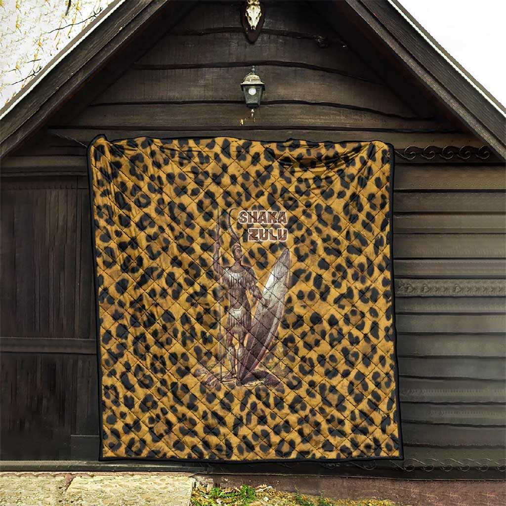 Shaka Zulu Quilt Leopard Print Design Traditional Warrior Spear and Shield Illustration Tribal King - Wonder Print Shop