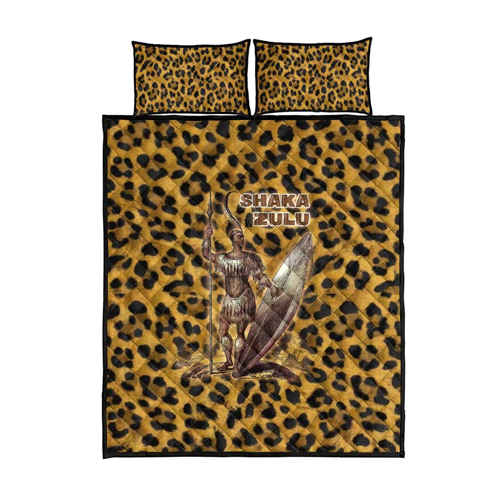 Shaka Zulu Quilt Bed Set Leopard Print Design Traditional Warrior Spear and Shield Illustration Tribal King - Wonder Print Shop