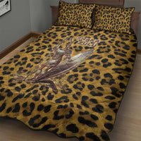Shaka Zulu Quilt Bed Set Leopard Print Design Traditional Warrior Spear and Shield Illustration Tribal King - Wonder Print Shop