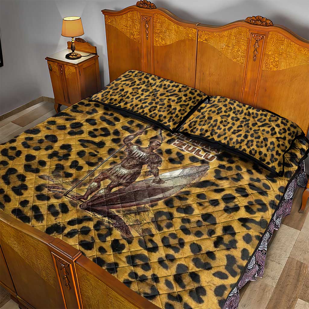 Shaka Zulu Quilt Bed Set Leopard Print Design Traditional Warrior Spear and Shield Illustration Tribal King - Wonder Print Shop