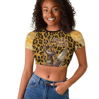 Shaka Zulu Raglan Cropped T shirt Leopard Print Design Traditional Warrior Spear and Shield Illustration Tribal King - Wonder Print Shop