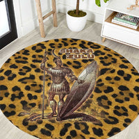 Shaka Zulu Round Carpet Leopard Print Design Traditional Warrior Spear and Shield Illustration Tribal King - Wonder Print Shop