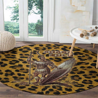 Shaka Zulu Round Carpet Leopard Print Design Traditional Warrior Spear and Shield Illustration Tribal King - Wonder Print Shop
