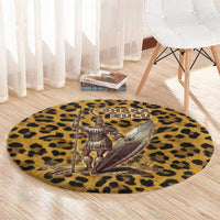 Shaka Zulu Round Carpet Leopard Print Design Traditional Warrior Spear and Shield Illustration Tribal King - Wonder Print Shop