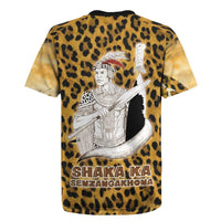 Shaka Zulu Rugby Jersey Leopard Print Design Traditional Warrior Spear and Shield Illustration Tribal King - Wonder Print Shop