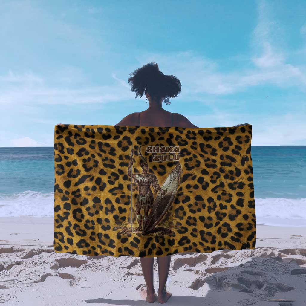 Shaka Zulu Sarong Leopard Print Design Traditional Warrior Spear and Shield Illustration Tribal King - Wonder Print Shop