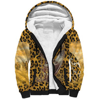 Shaka Zulu Sherpa Hoodie Leopard Print Design Traditional Warrior Spear and Shield Illustration Tribal King - Wonder Print Shop