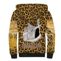 Shaka Zulu Sherpa Hoodie Leopard Print Design Traditional Warrior Spear and Shield Illustration Tribal King - Wonder Print Shop