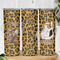 Shaka Zulu Skinny Tumbler Leopard Print Design Traditional Warrior Spear and Shield Illustration Tribal King - Wonder Print Shop