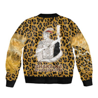Shaka Zulu Sleeve Zip Bomber Jacket Leopard Print Design Traditional Warrior Spear and Shield Illustration Tribal King - Wonder Print Shop