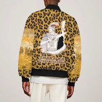Shaka Zulu Sleeve Zip Bomber Jacket Leopard Print Design Traditional Warrior Spear and Shield Illustration Tribal King - Wonder Print Shop