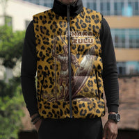 Shaka Zulu Sleeveless Puffer Jacket Leopard Print Design Traditional Warrior Spear and Shield Illustration Tribal King - Wonder Print Shop
