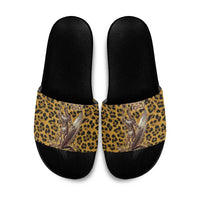 Shaka Zulu Slide Sandals Leopard Print Design Traditional Warrior Spear and Shield Illustration Tribal King - Wonder Print Shop