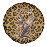 Shaka Zulu Spare Tire Cover Leopard Print Design Traditional Warrior Spear and Shield Illustration Tribal King - Wonder Print Shop