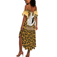 Shaka Zulu Summer Maxi Dress Leopard Print Design Traditional Warrior Spear and Shield Illustration Tribal King - Wonder Print Shop